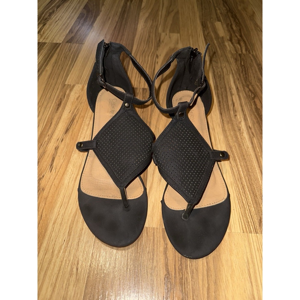 Catherine Malandrino Romy Black Wedge Thong‎ Sandal Size 10